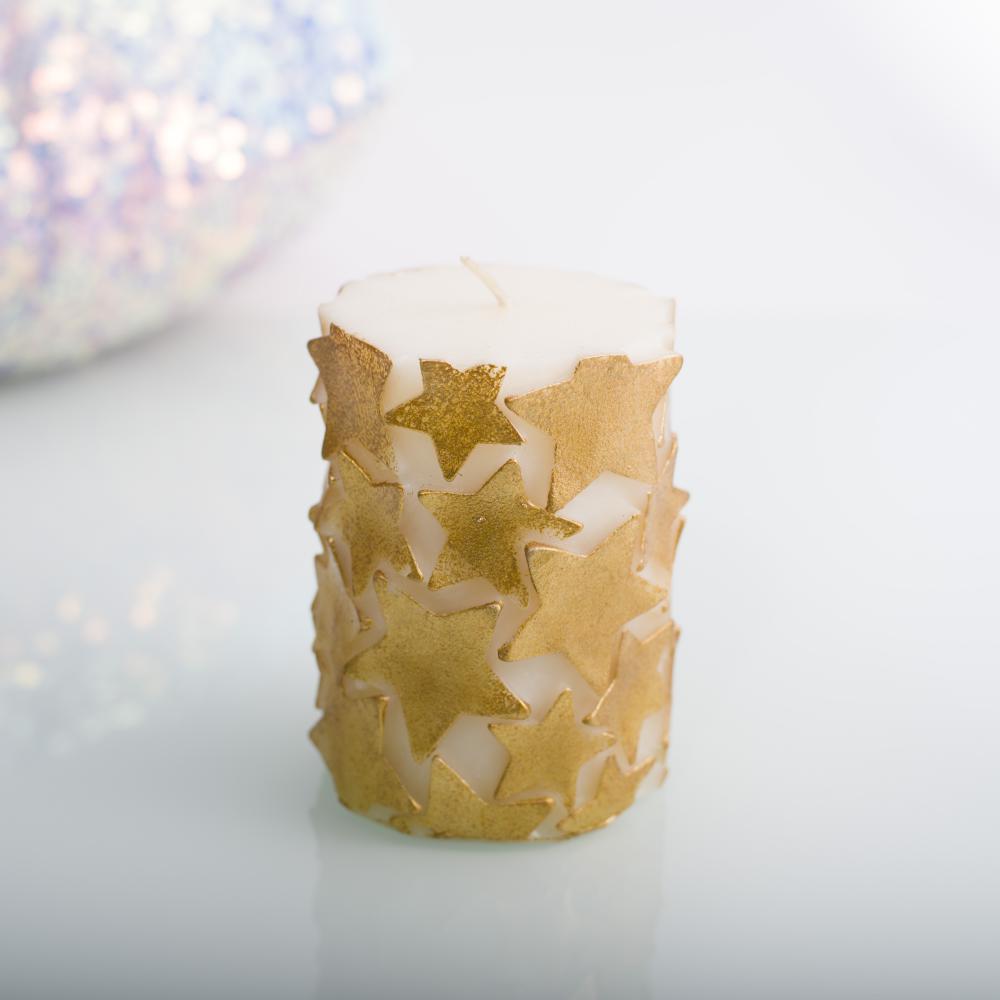 Pillar Candles： Gold Color, Embossed Stars, Galaxy Star, China Factory, Best Price-HOWCANDLE-Candles,Scented Candles,Aromatherapy Candles,Soy Candles,Vegan Candles,Jar Candles,Pillar Candles,Candle Gift Sets,Essential Oils,Reed Diffuser,Candle Holder,