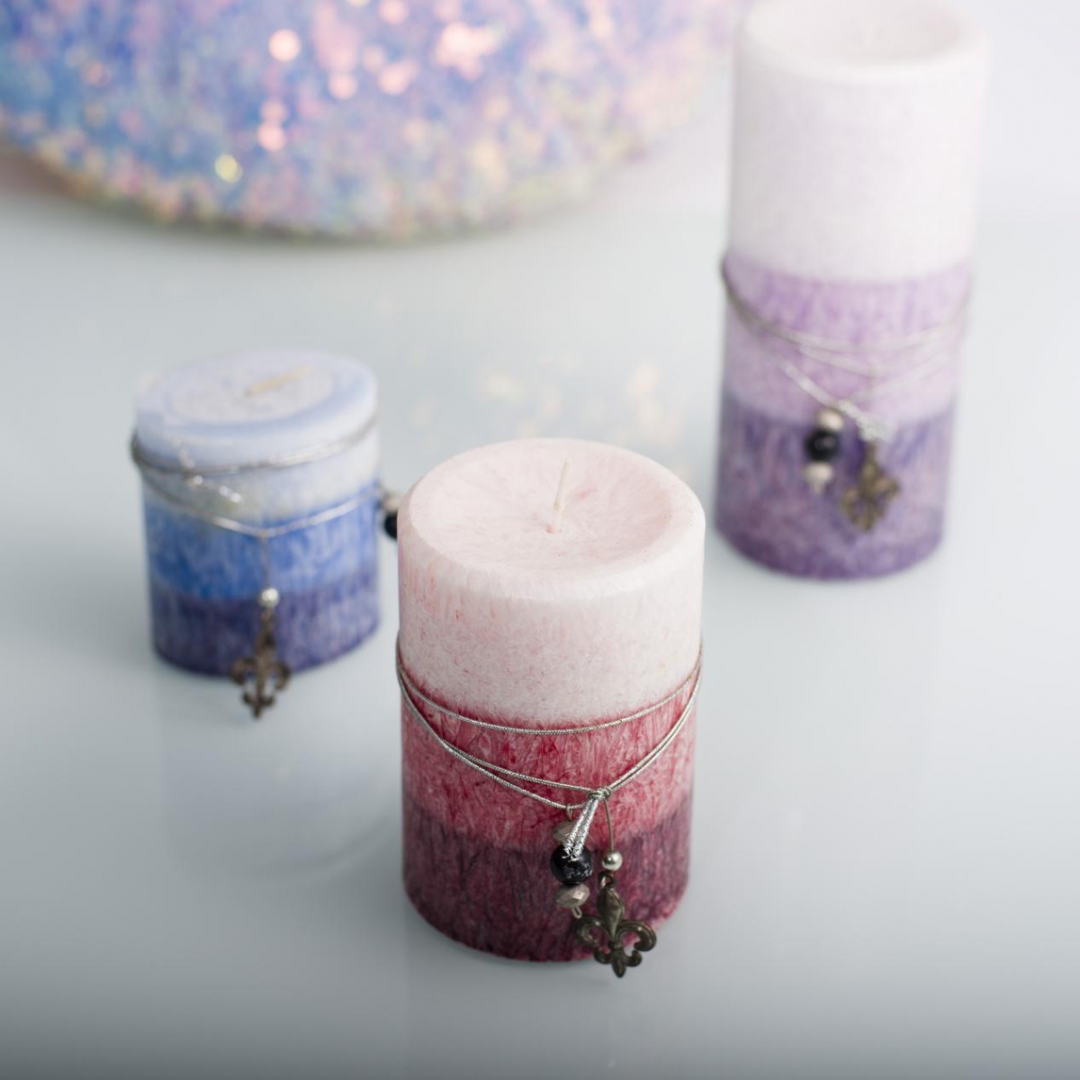 Pillar Candles：Multi Color ,Three Layer Purple, Rainbow Candle, Centerpiece, China Factory,Price-HOWCANDLE-Candles,Scented Candles,Aromatherapy Candles,Soy Candles,Vegan Candles,Jar Candles,Pillar Candles,Candle Gift Sets,Essential Oils,Reed Diffuser,Candle Holder,