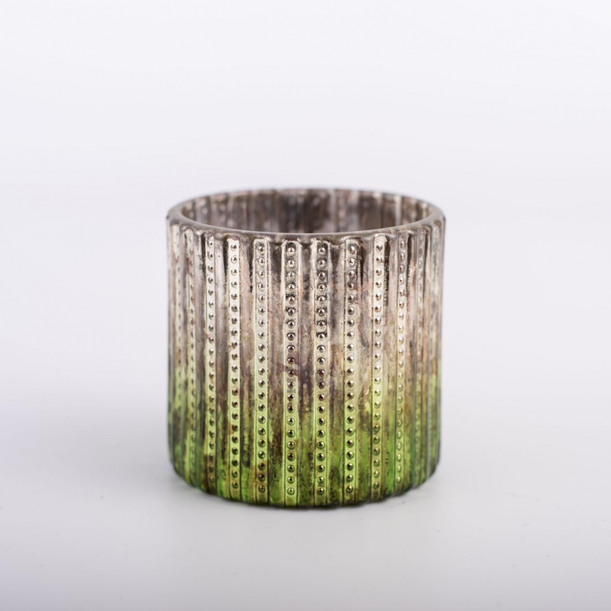 Candle Holder : Silver Gradient Green , Embossed Stripe ,Retro Glass Jar , Christmas Candle Jar ,China Factory ,Price-HOWCANDLE-Candles,Scented Candles,Aromatherapy Candles,Soy Candles,Vegan Candles,Jar Candles,Pillar Candles,Candle Gift Sets,Essential Oils,Reed Diffuser,Candle Holder,
