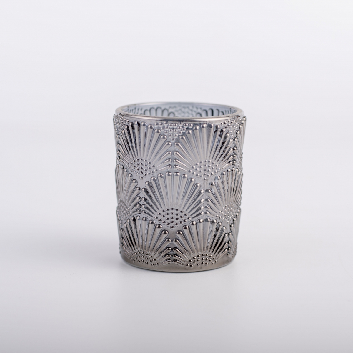 Candle Holder ：Smoke Gray , Emboss Sunflower , Glass Jar ,Candle Stick , China Factory , Good Price ,Russia Market-HOWCANDLE-Candles,Scented Candles,Aromatherapy Candles,Soy Candles,Vegan Candles,Jar Candles,Pillar Candles,Candle Gift Sets,Essential Oils,Reed Diffuser,Candle Holder,