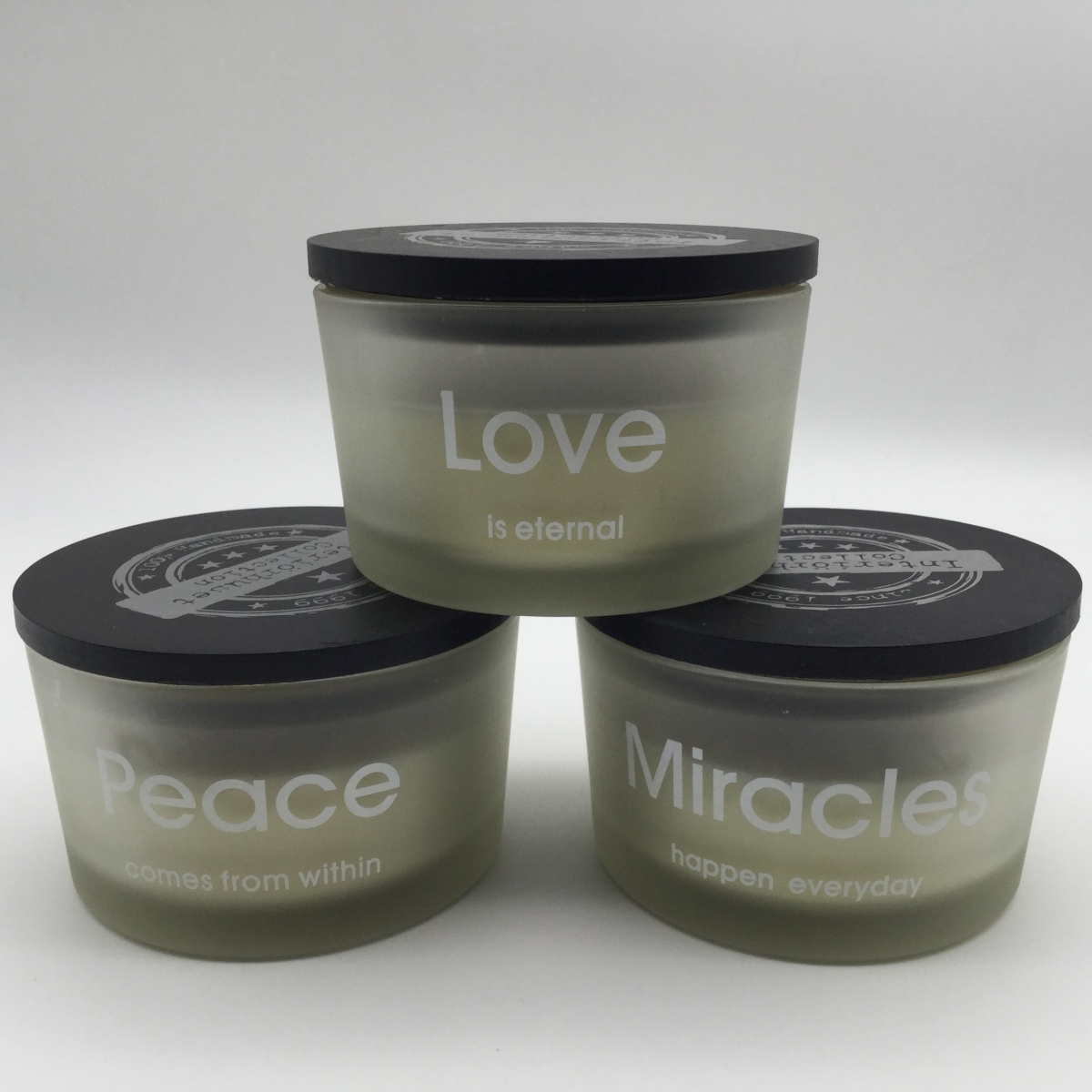 Scented Candles – Matte White Candle Jar ,Wood Lid ,Miracles, Peace ,Love ,China Factory Price-HOWCANDLE-Candles,Scented Candles,Aromatherapy Candles,Soy Candles,Vegan Candles,Jar Candles,Pillar Candles,Candle Gift Sets,Essential Oils,Reed Diffuser,Candle Holder,