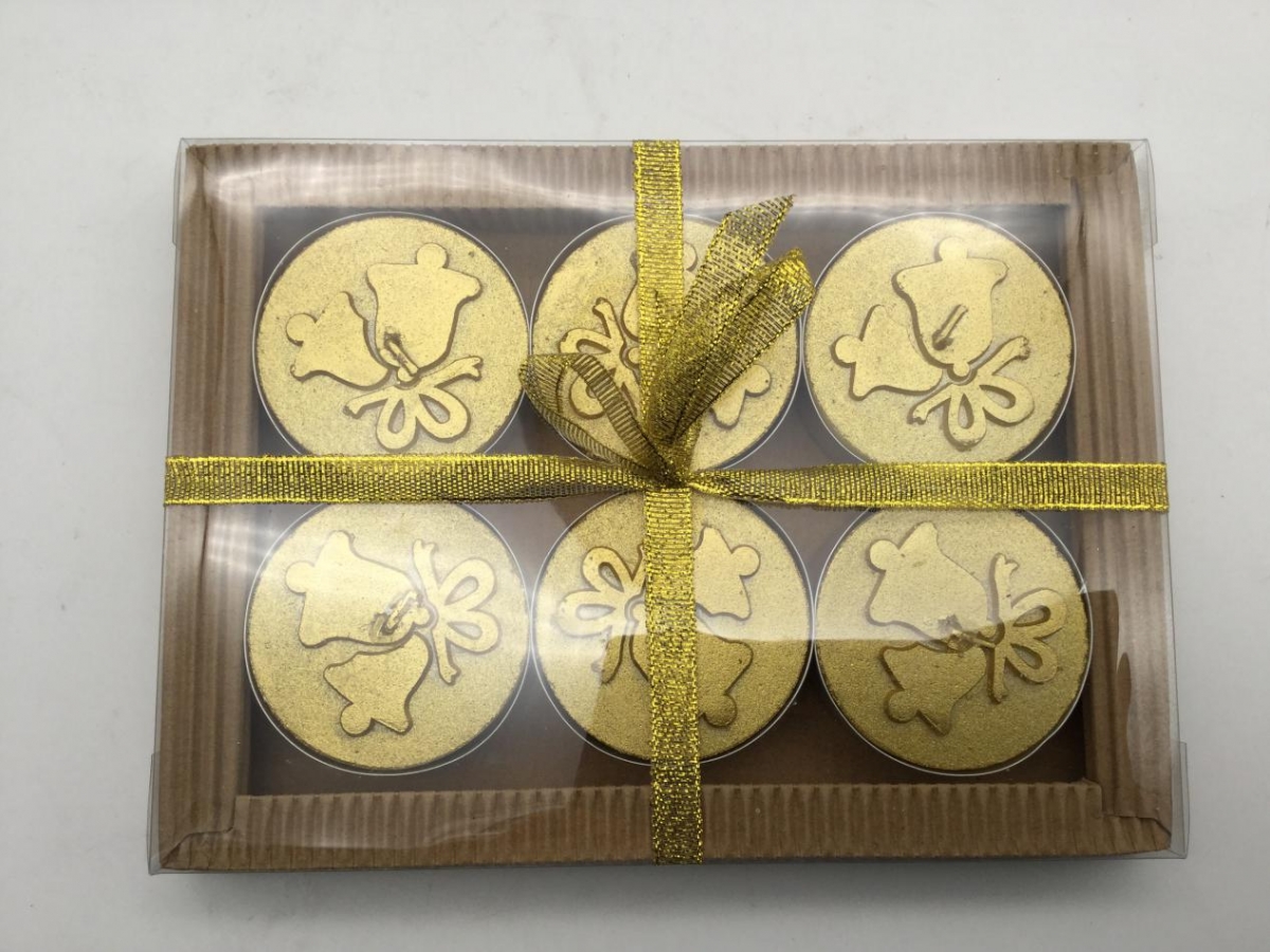 Tea Light Candles ：Gold Color, Bells Design, Aluminum Shell, Set 6 Display Box ,China Factory, Price-HOWCANDLE-Candles,Scented Candles,Aromatherapy Candles,Soy Candles,Vegan Candles,Jar Candles,Pillar Candles,Candle Gift Sets,Essential Oils,Reed Diffuser,Candle Holder,