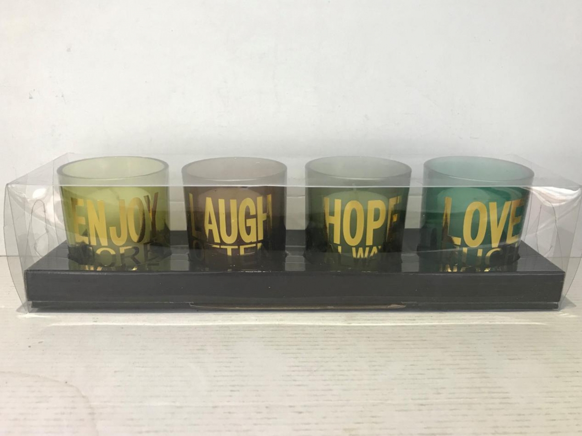 Votive Candle Gift Sets -ENGOY ,LAUGH ,HOPE ,LOVE ,Colored Glass Candle Holder ,PET Box ,China Factory ,Price-HOWCANDLE-Candles,Scented Candles,Aromatherapy Candles,Soy Candles,Vegan Candles,Jar Candles,Pillar Candles,Candle Gift Sets,Essential Oils,Reed Diffuser,Candle Holder,